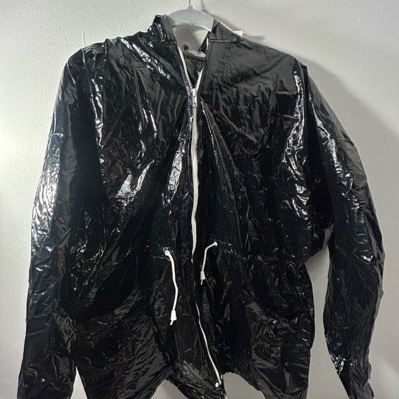 80s vintage latex Black rain Jacket - Picture 2 of 5
